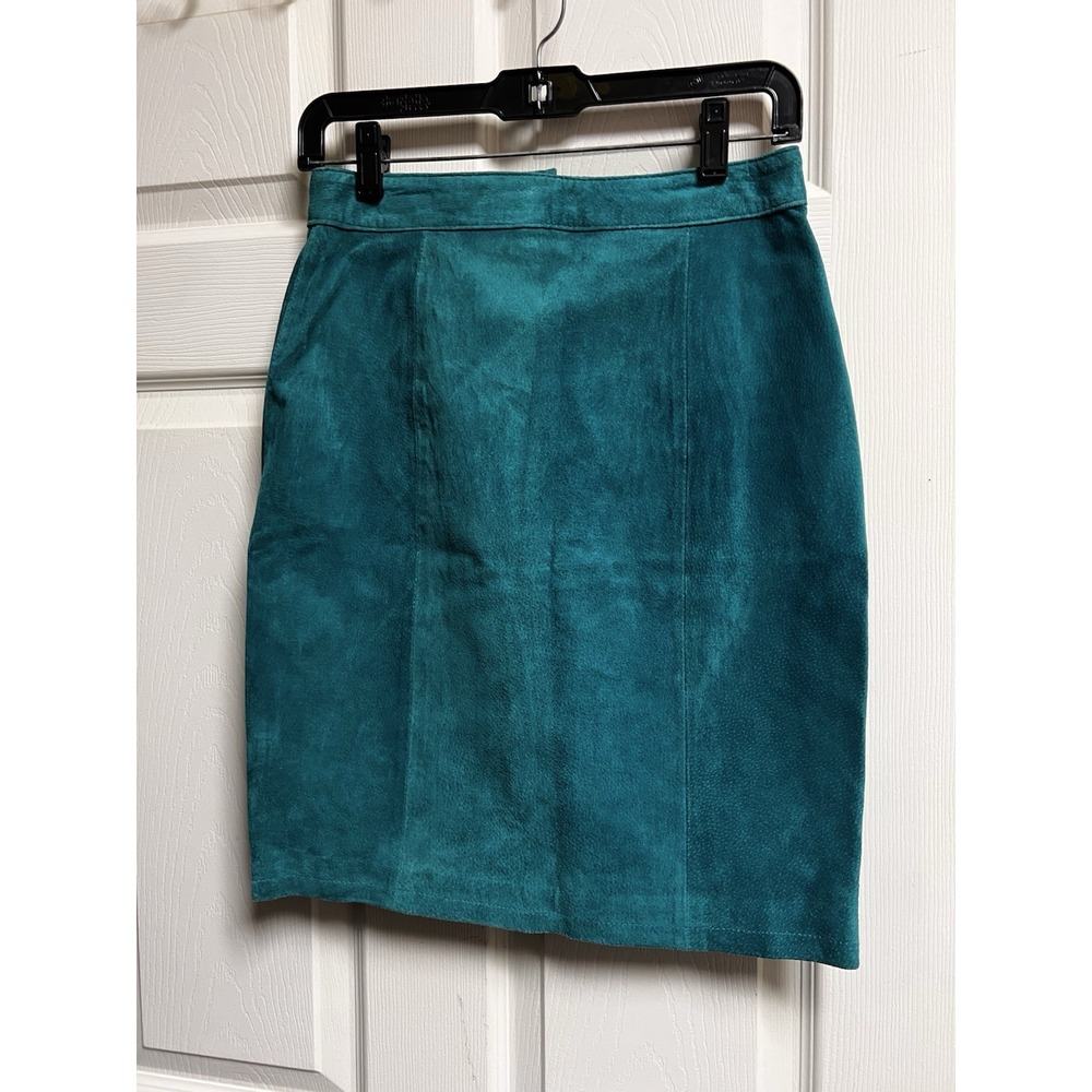 Global Identity G-III Vintage Teal Suede Leather Mini Skirt Size 9/10 High Waist